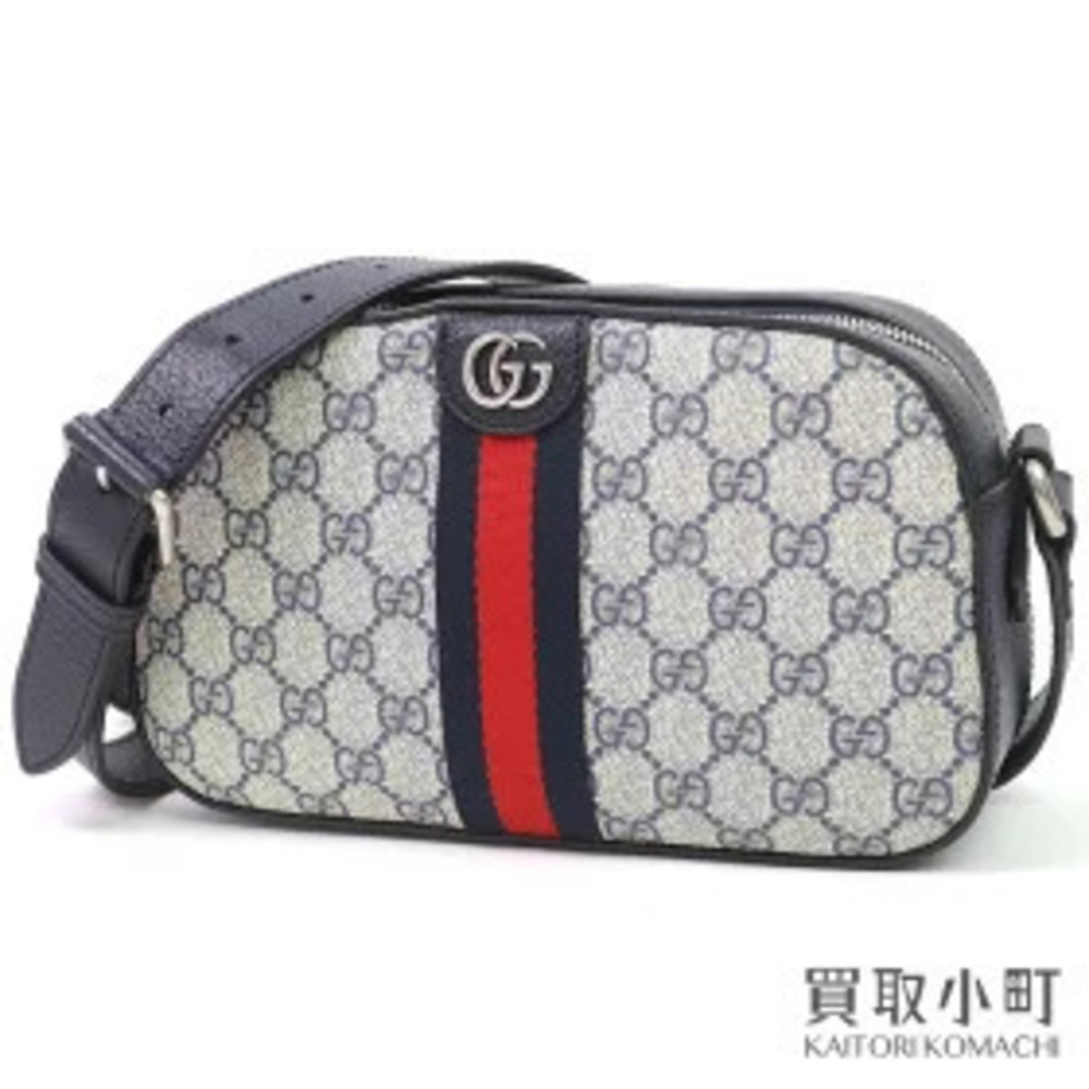 Gucci Ophidia GG Shoulder Bag Supreme Canvas Navy Blue Leather Web Stripe Camera